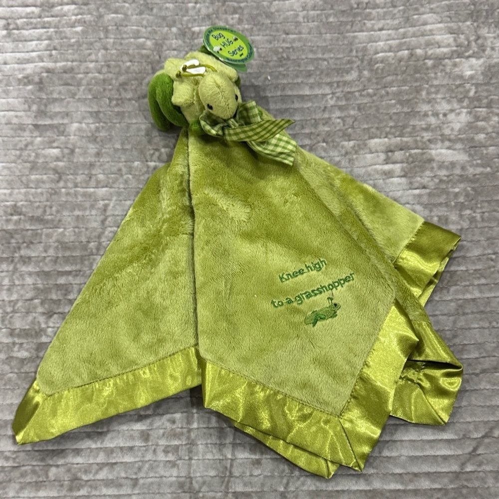 Green Plush Security Blanket with Knee High to Grasshopper Embroidery New